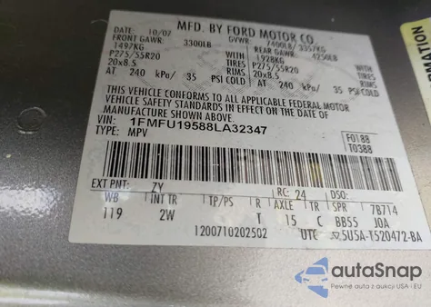 2008 Ford Expedition Limited z USA, uszkodzony, nr VIN 1FMFU19588LA32347